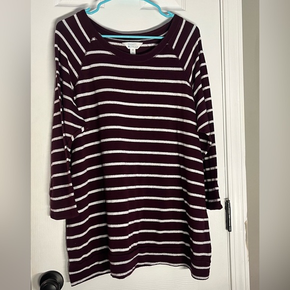 Market & Spruce Sweaters - Market & Spruce Burgundy and White Striped Top
